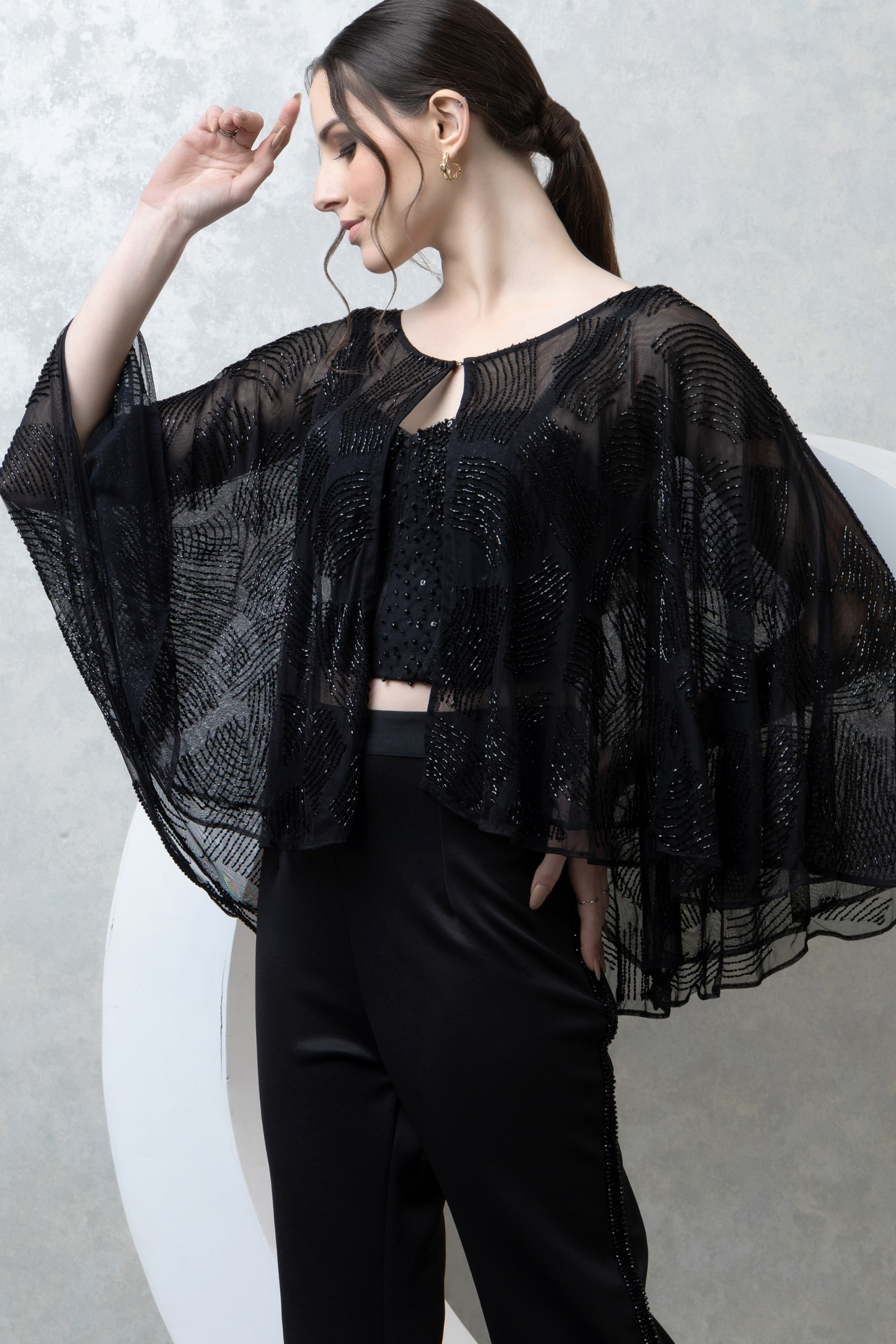 Black Sheer Cape Co-ord Set