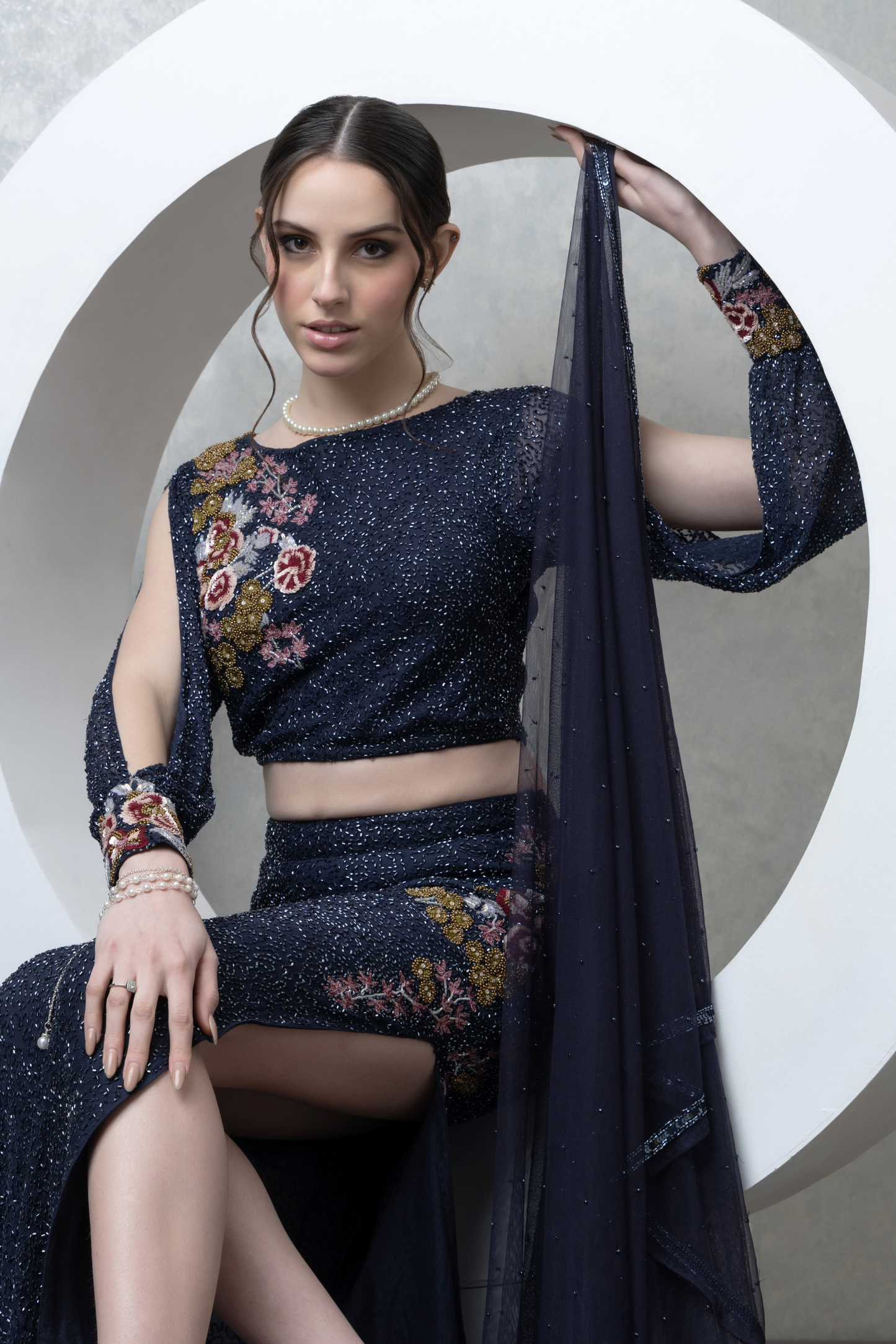 Blue Embroidered Bedazzled Co-ord