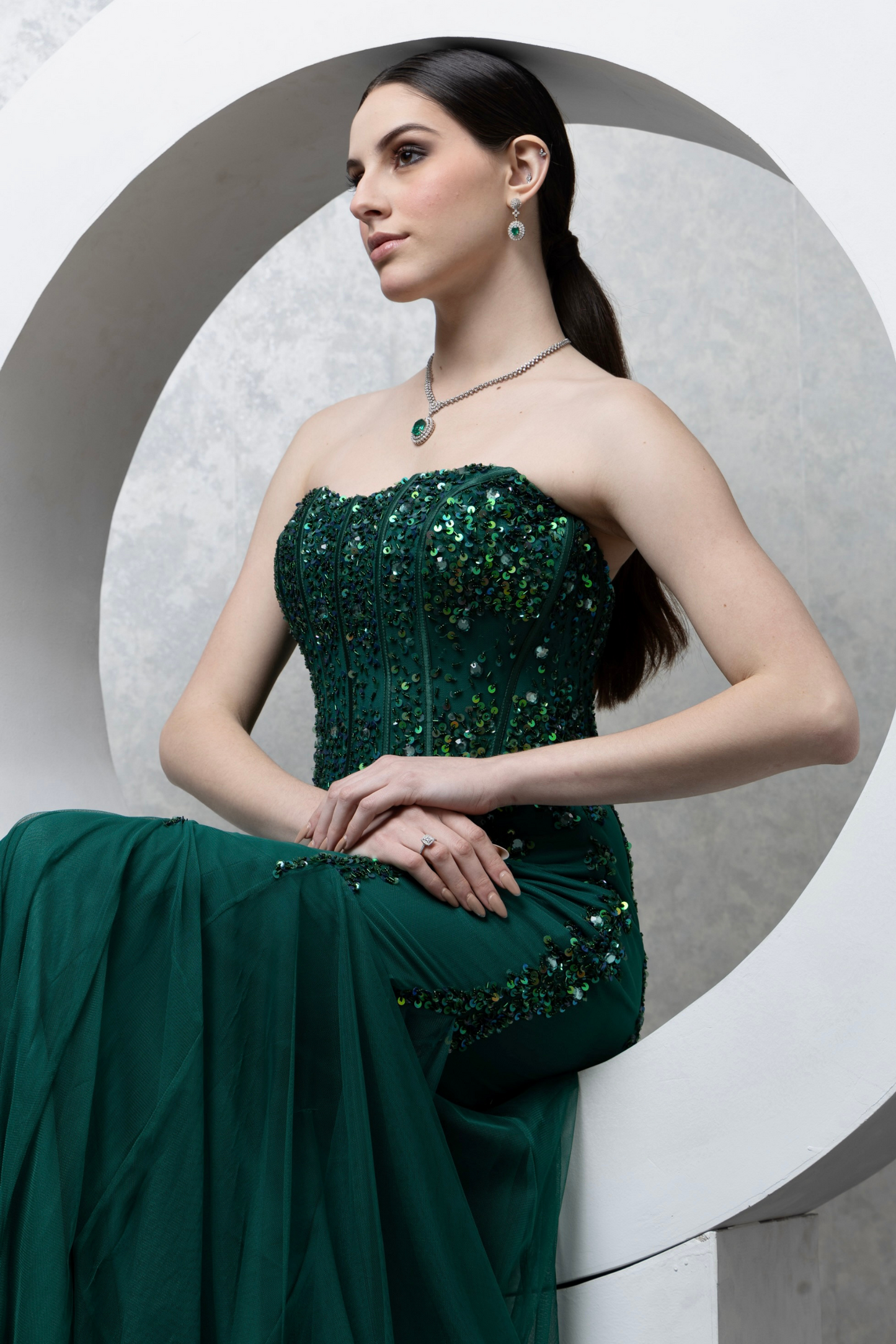 Green Mermaid Embroidered Gown