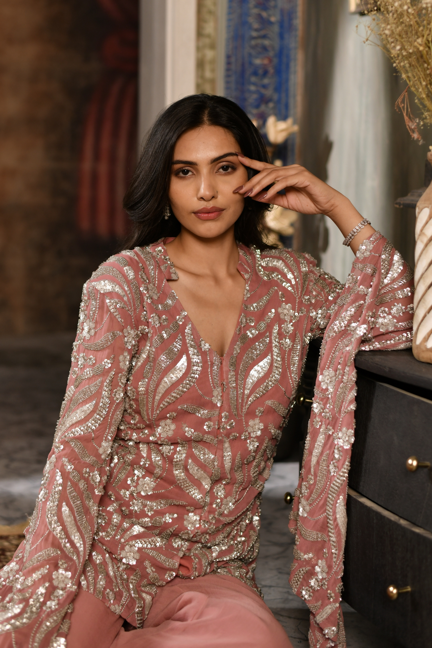 Salmon Pink Polycrepe Co-ord Set