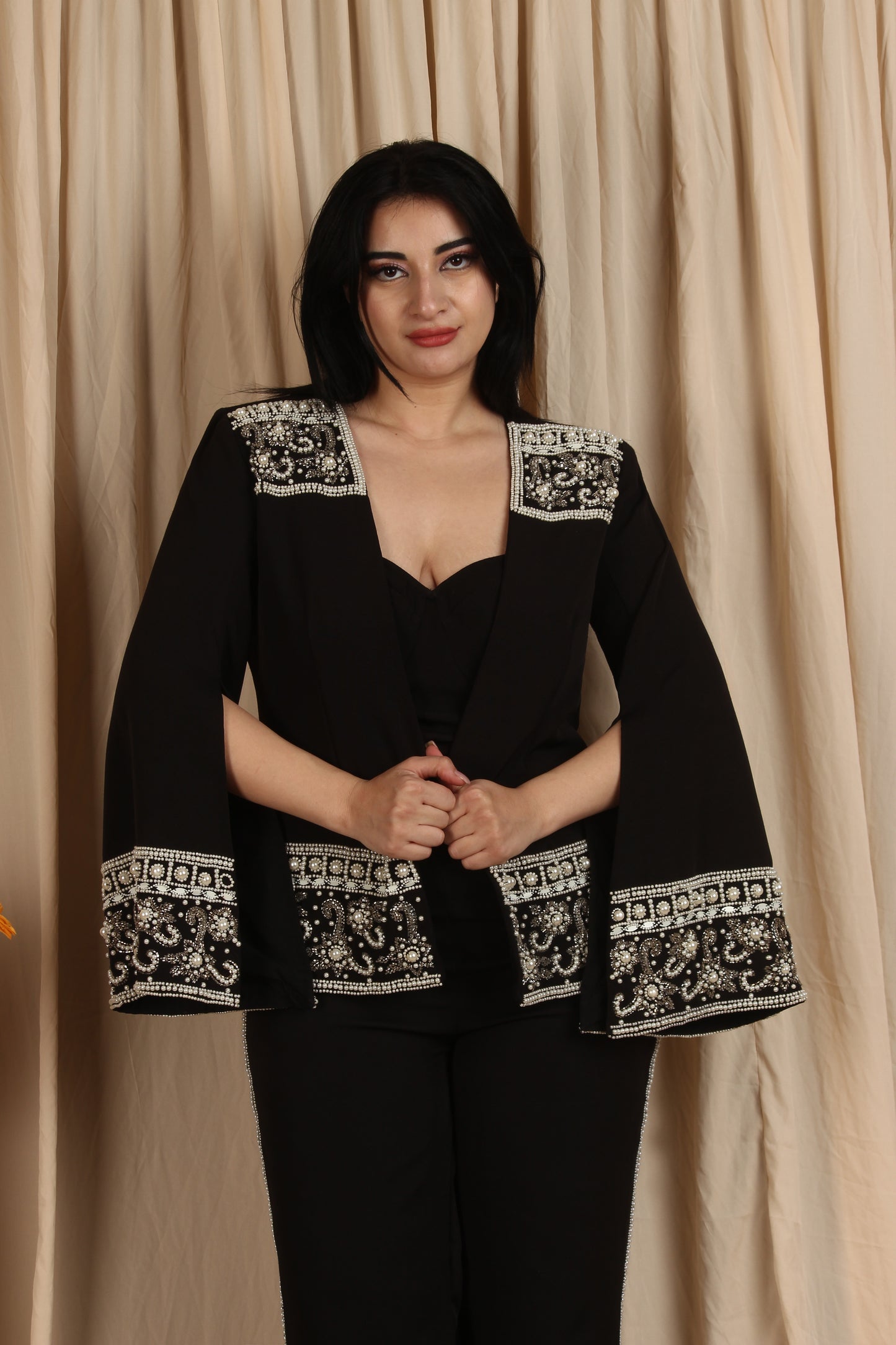 Timeless Black Co-Ord Set with Embellished Statement Jacket