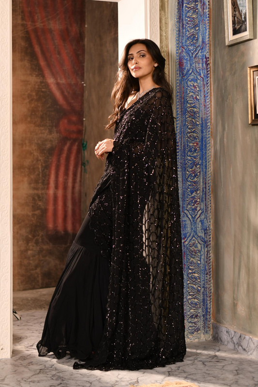 Noir Sequin Drape Lehenga Saree