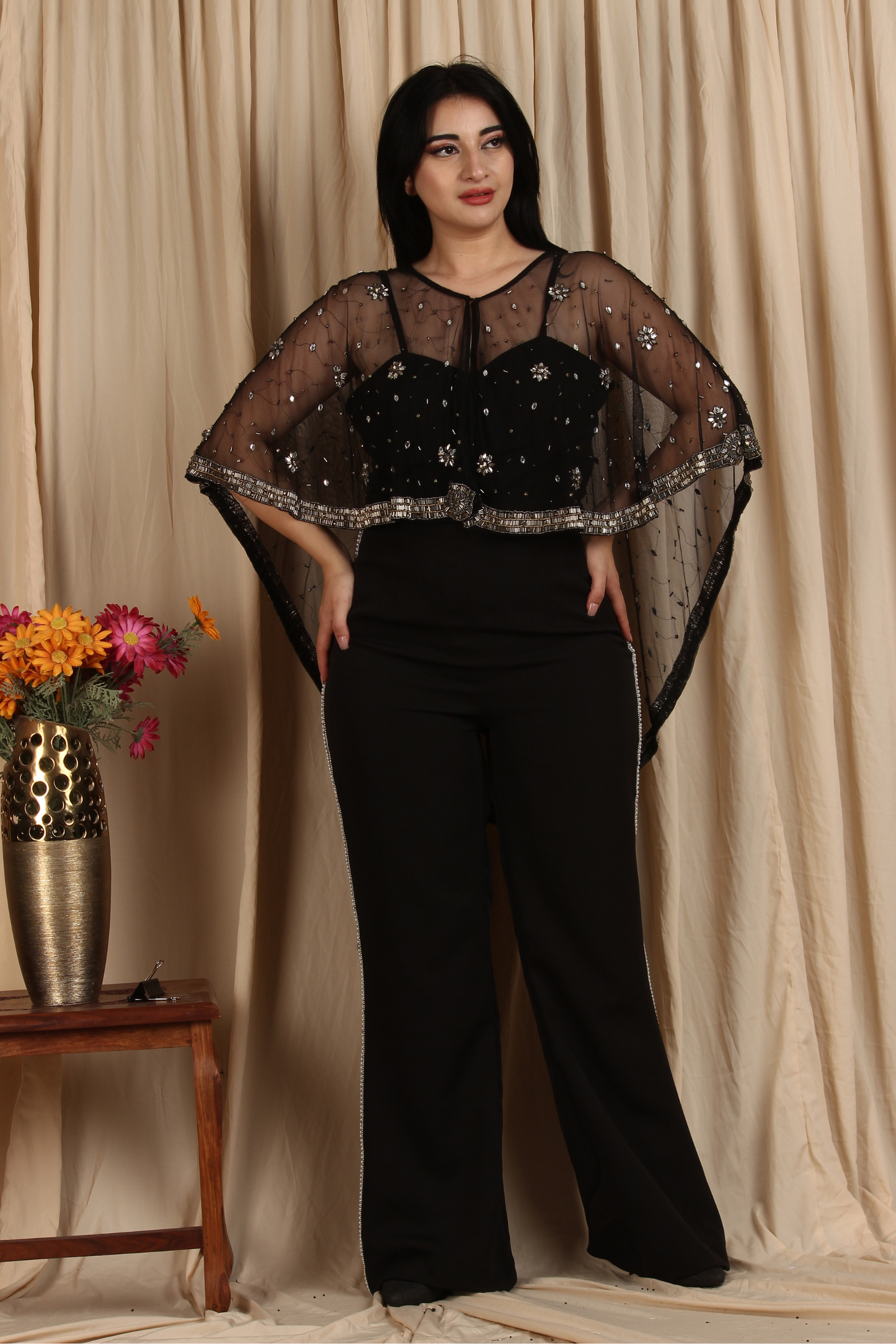 Black Sequin High-Low Cape