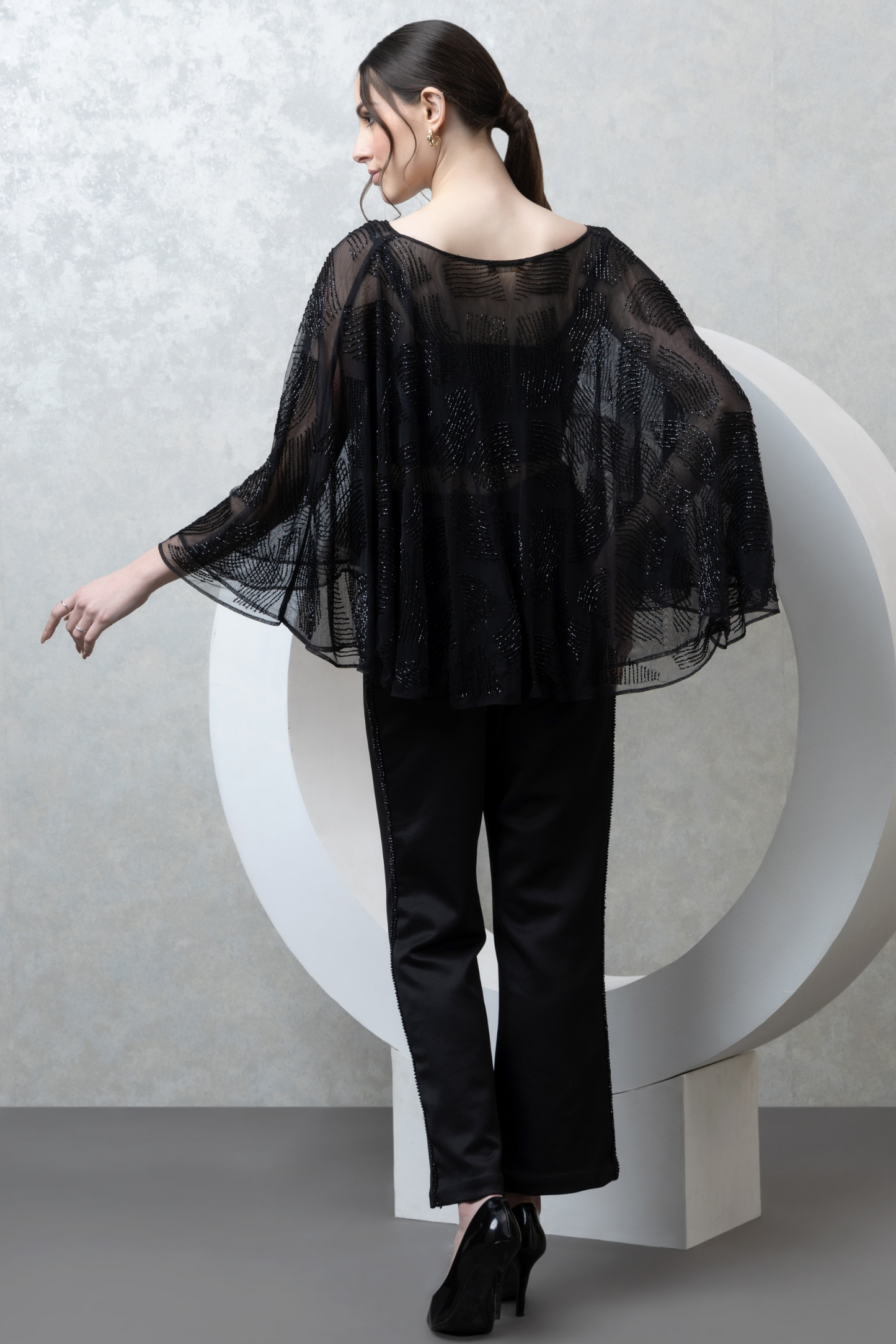 Black Sheer Cape Co-ord Set