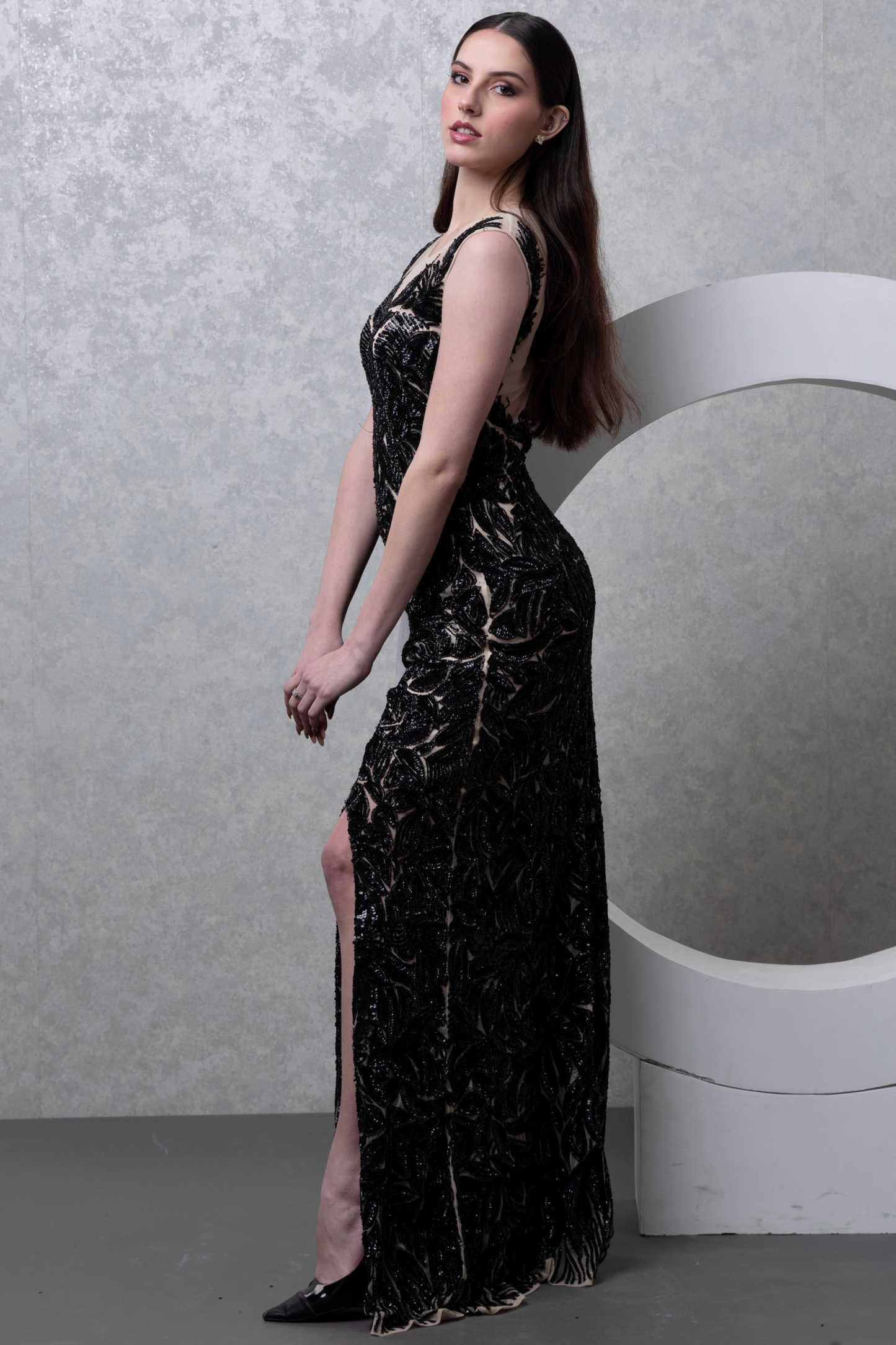 Black Sheer Gown with Slit