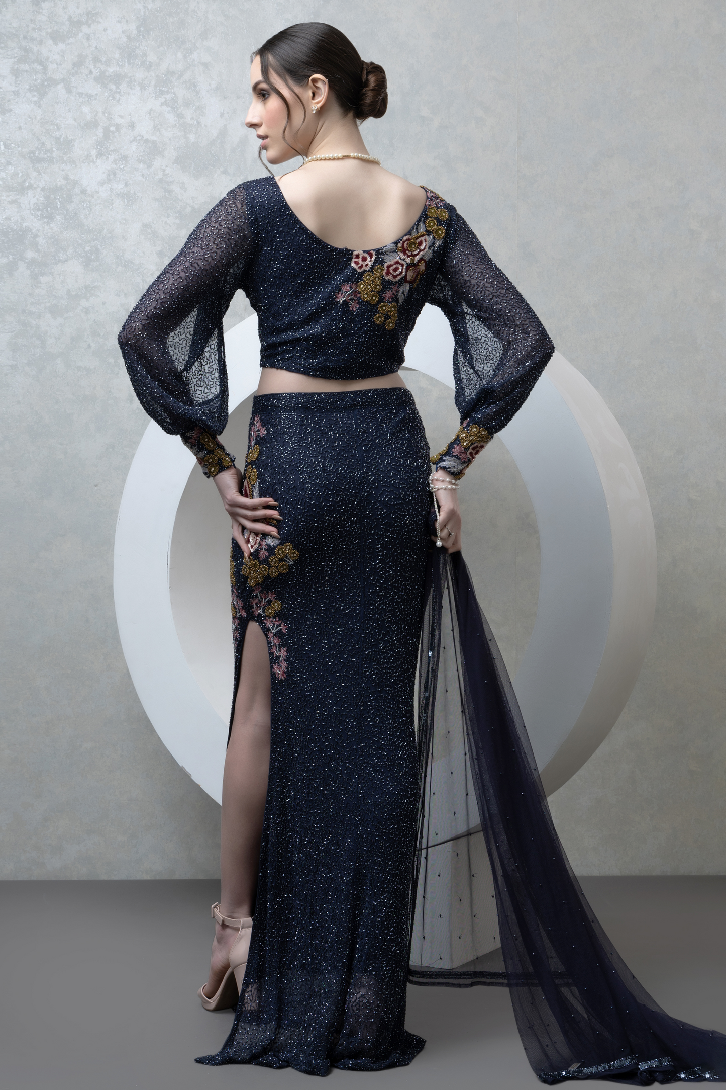 Blue Embroidered Bedazzled Co-ord