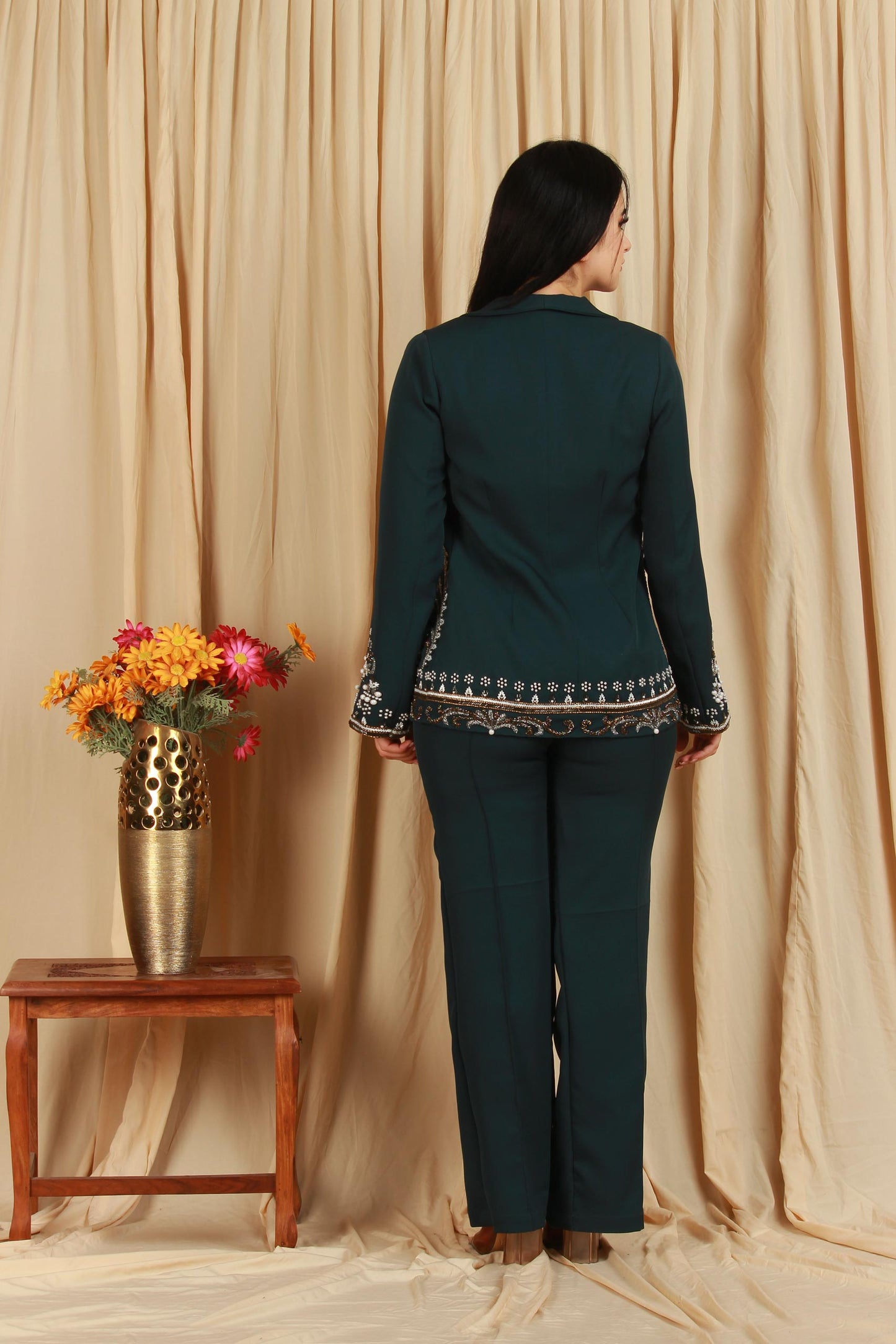 Deep Green Festive Coord with Embellished Blazer