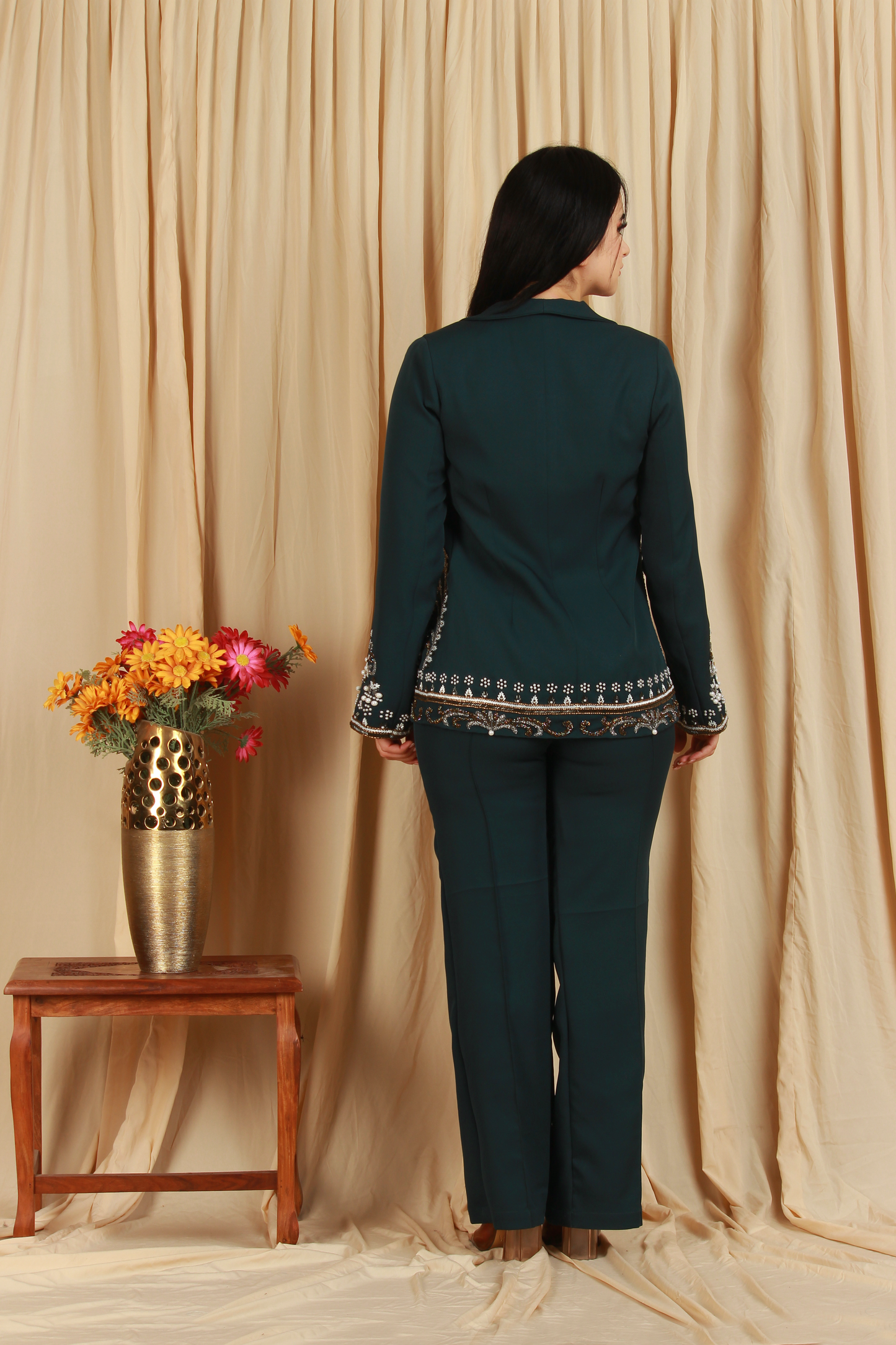 Forest Green Embroidered Three-Piece Co-Ord Set