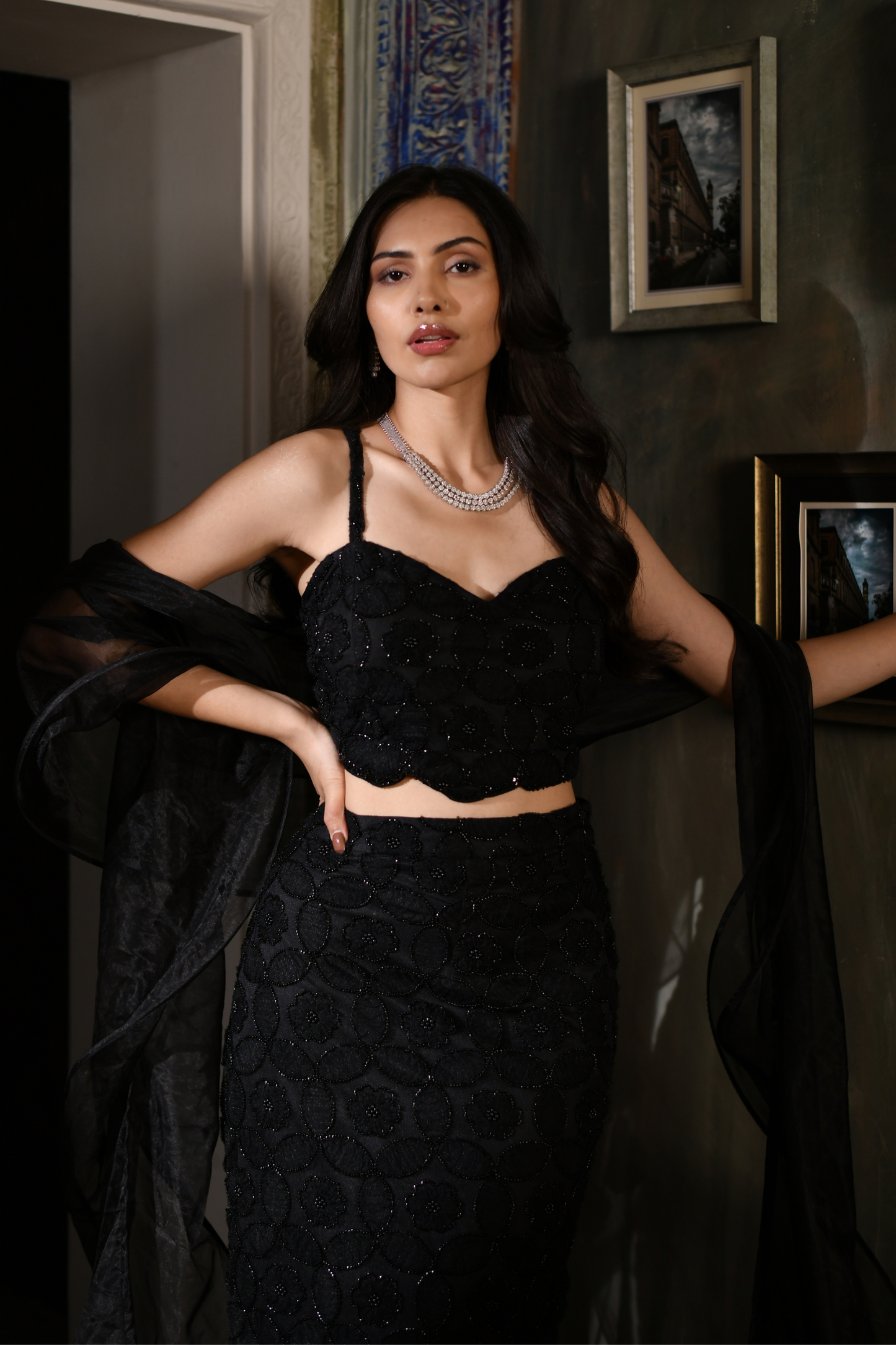 Noir Beaded Slit Lehenga Set