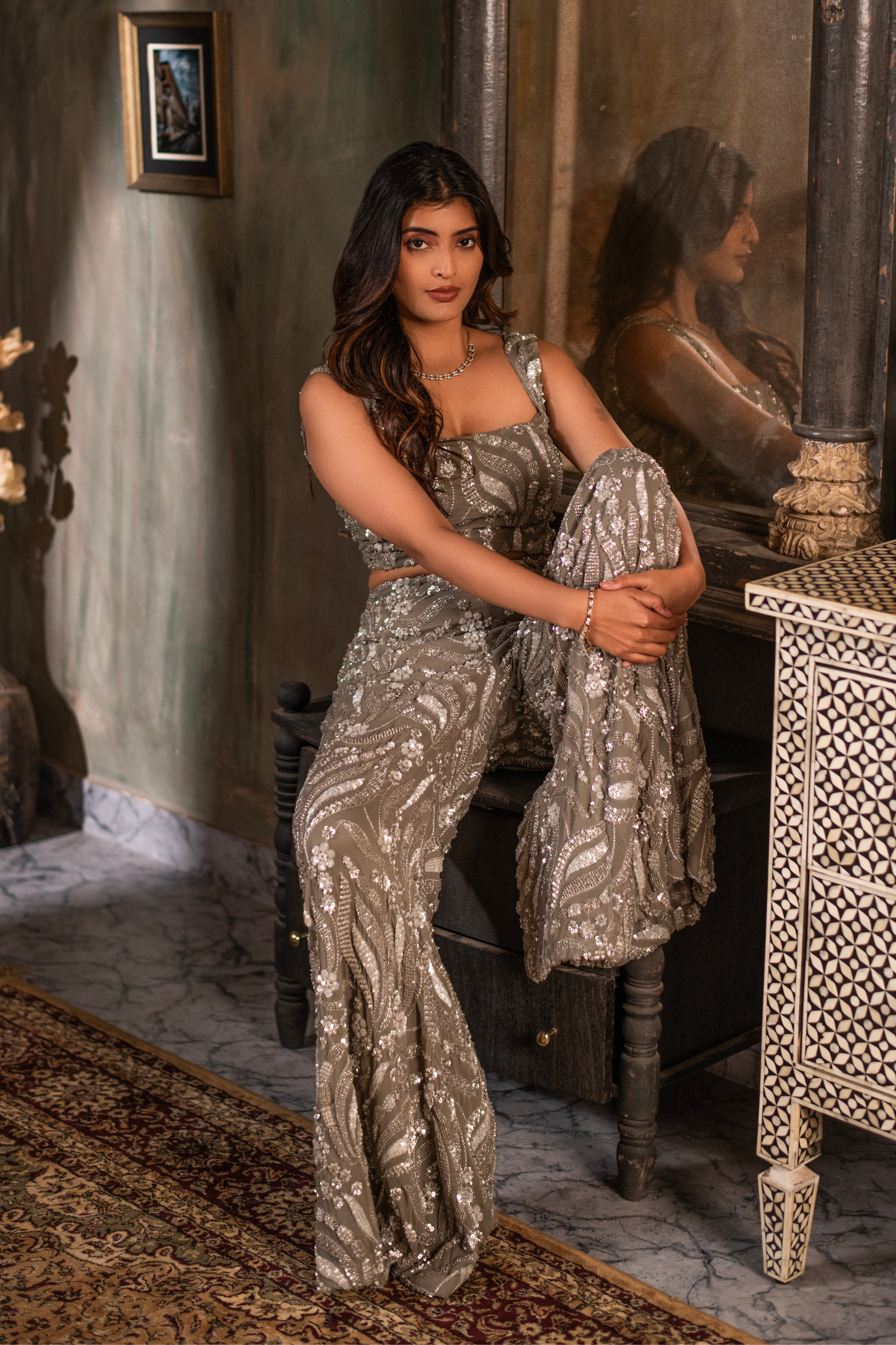 Olive Green Sequence Co-ord Set