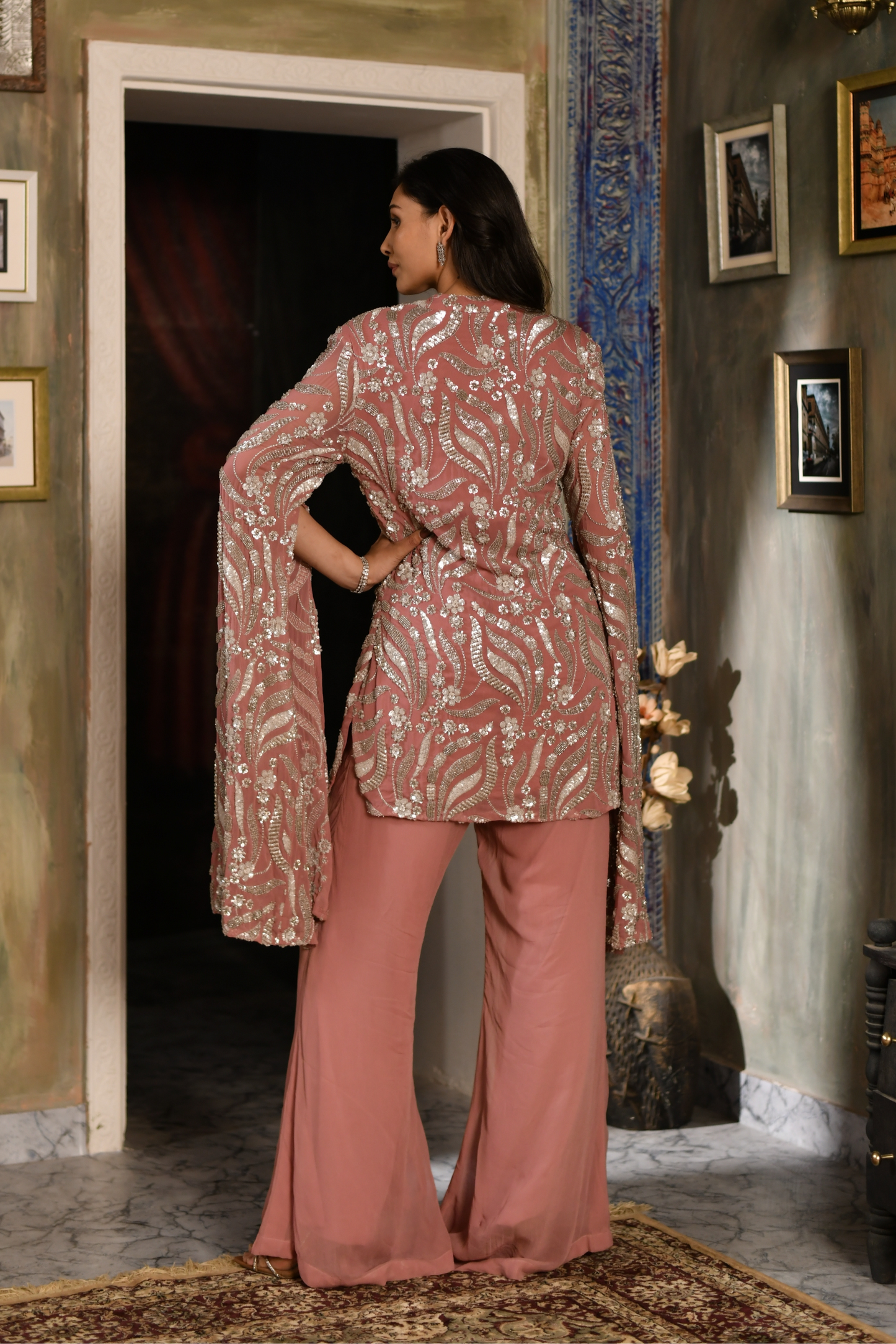 Salmon Pink Polycrepe Co-ord Set