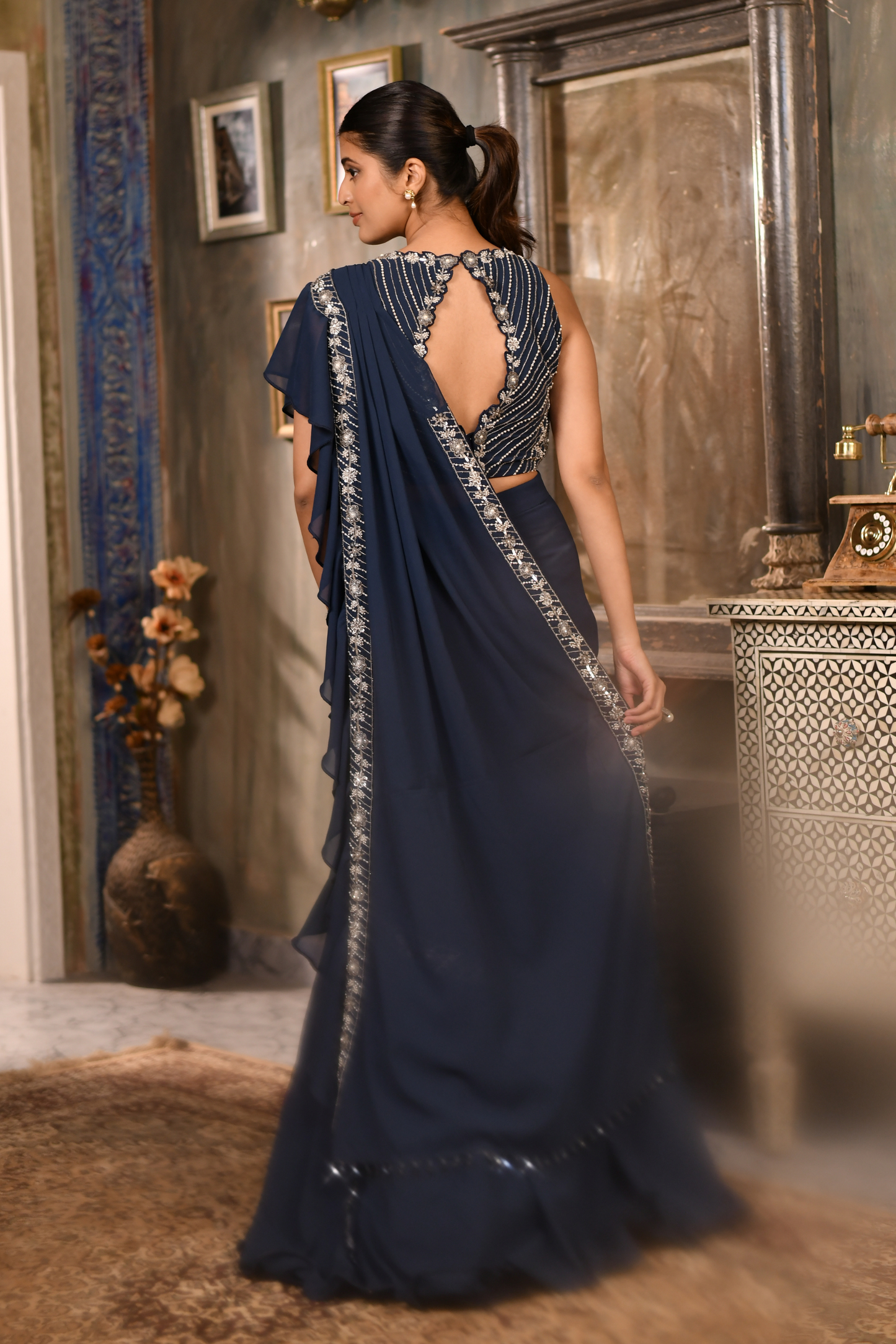 Sapphire Ruffle Saree Set