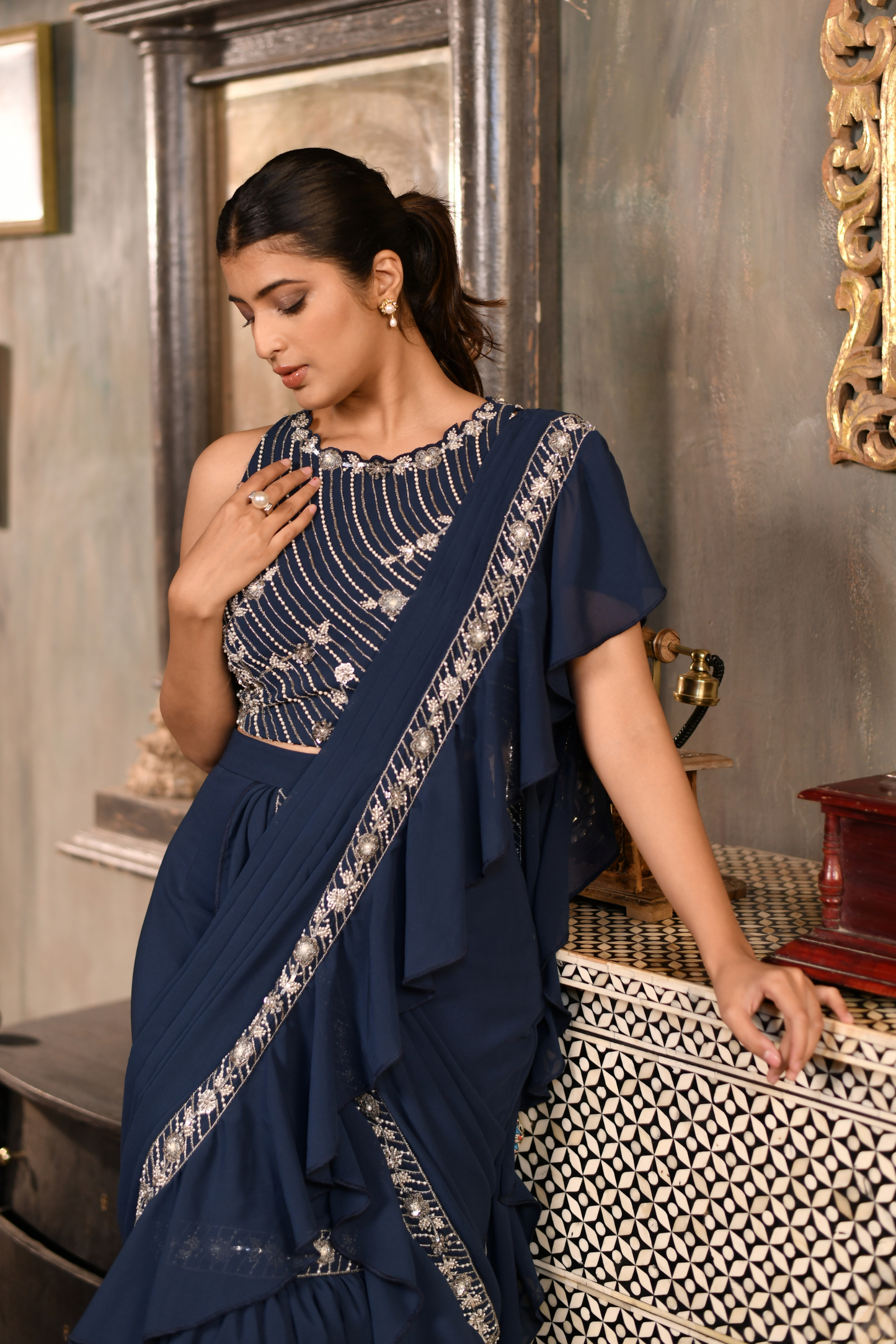 Sapphire Ruffle Saree Set