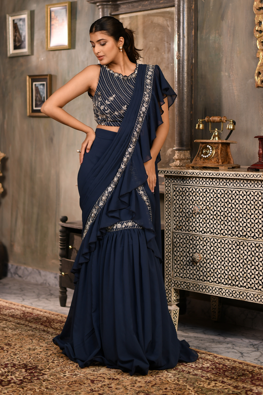 Sapphire Ruffle Saree Set