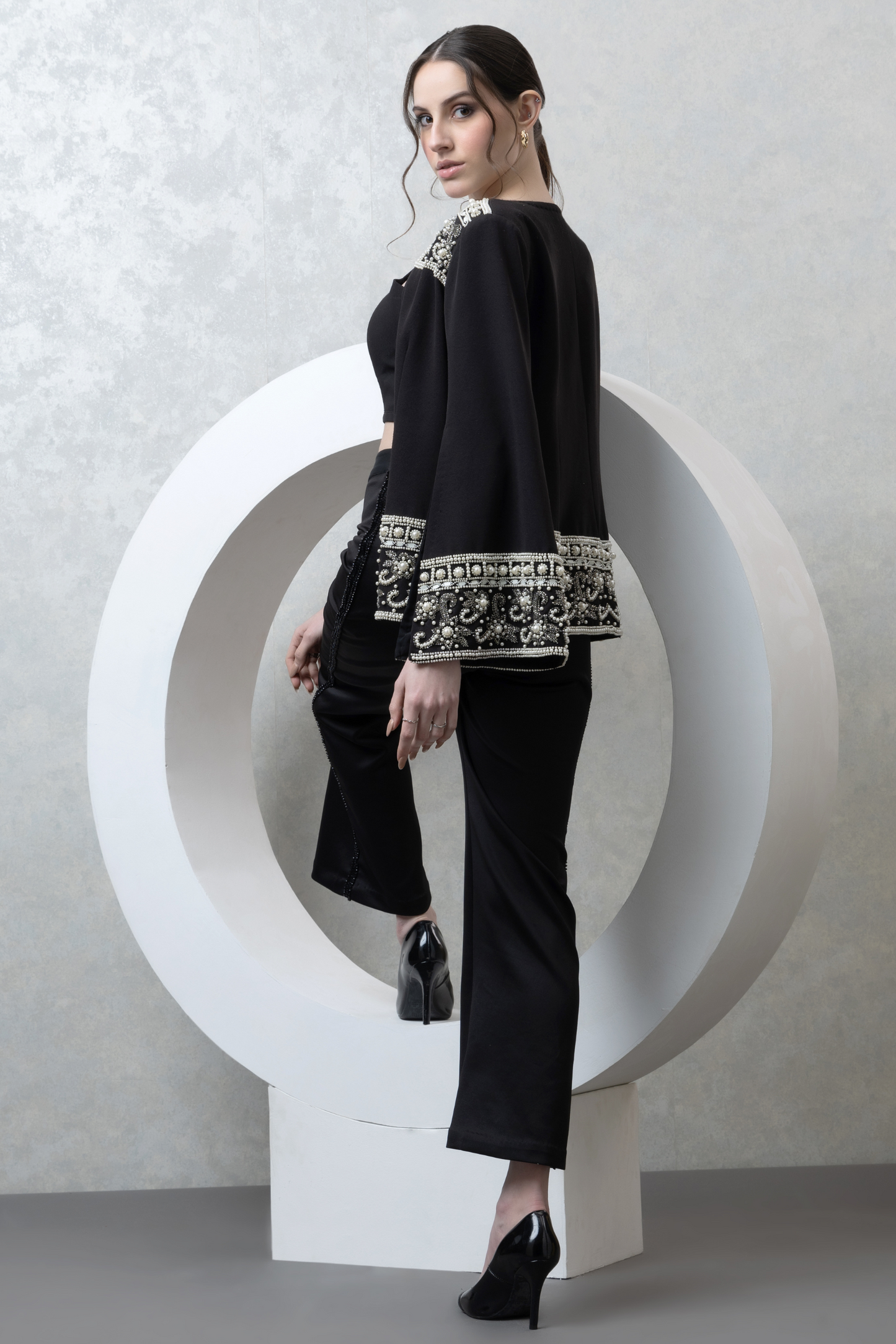 Timeless Black Co-Ord Set with Embellished Statement Jacket